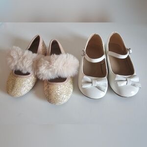 2 Pairs Faux Fur Glitter And White Patent Children's Place Dress Shoes Set
